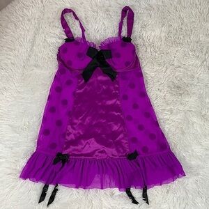 Lasenza Purple Polkadot & Black Bow Lingerie Dress